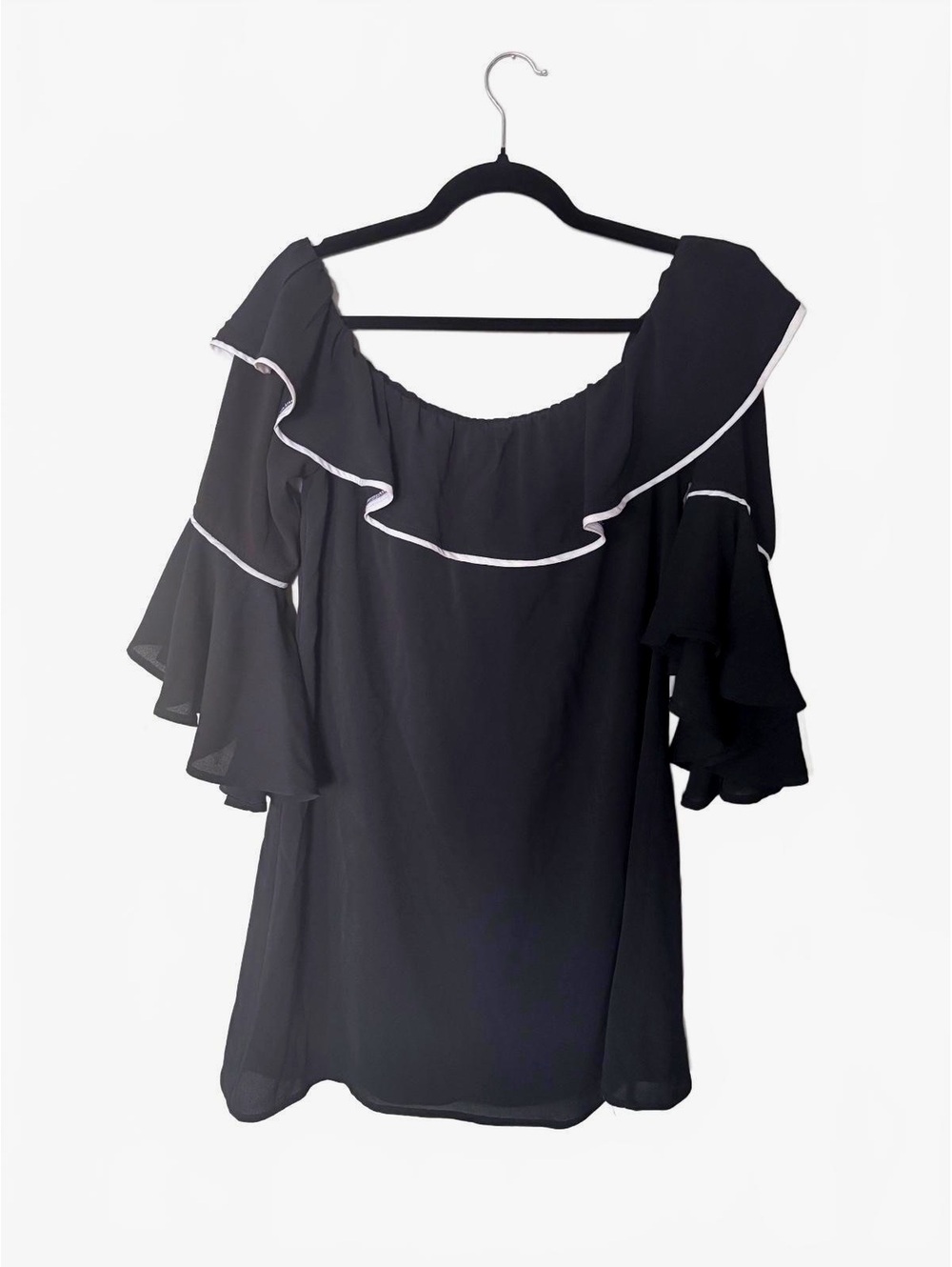 June & Hudson Black Off-Shoulder Ruffle Sleeve Dress, Size M